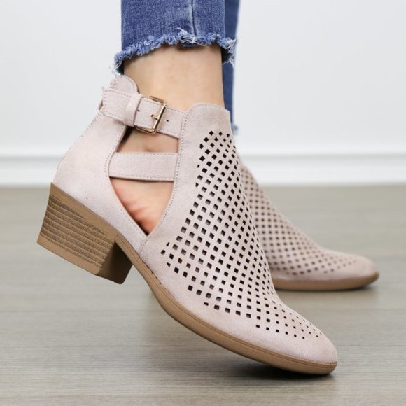 Rose Pink Spring Open Perforated Ankle Booties - Picture 7 of 8